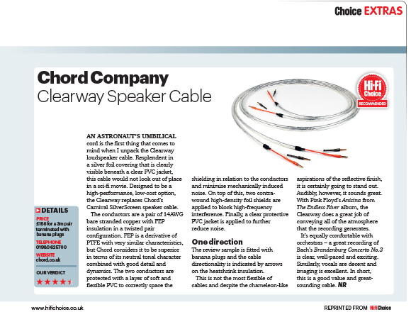 c-screen chord Product  Review Hi cable Clearway  Choice speaker Chord Fi